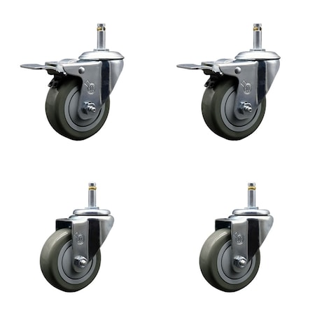 Service Caster 3.5'' Gray Poly Wheel Swivel 7/16'' Stem Caster Set 2 Total Lock Brake, 4PK SCC-GRTTL20S3514-PPUB-716138-2-S-2